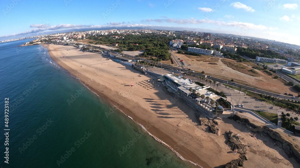 Praia de Carcavelos very calm viewed from sky in a sunny day