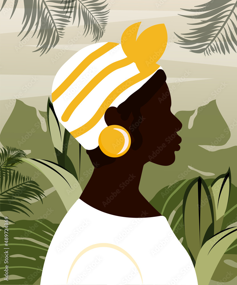 African woman on jungle background