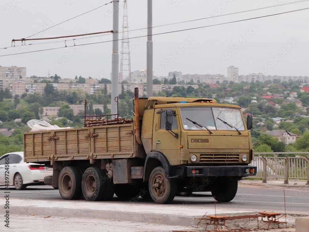 Fototapeta premium Old military truck on the road