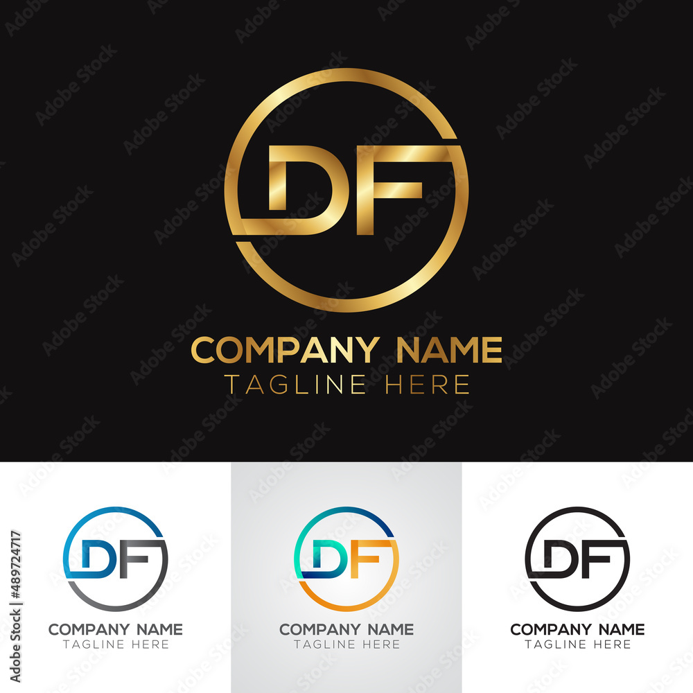 Golden metallic DF letter logo design Golden metallic DF letter logo design
