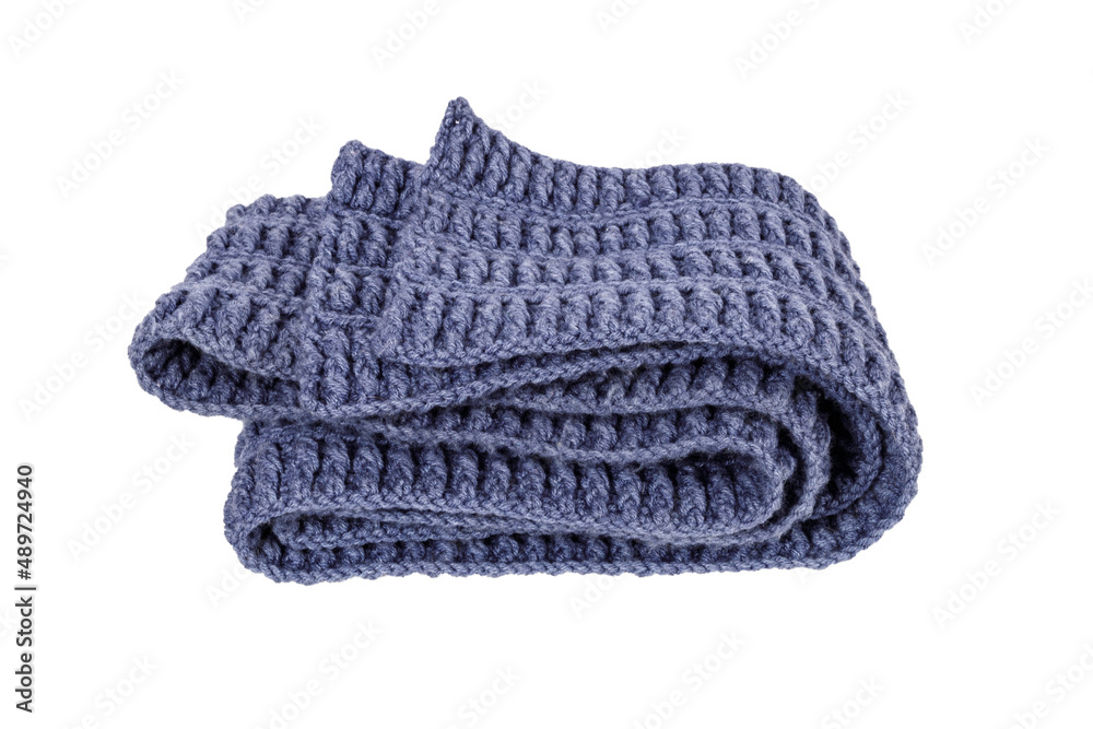 blue knitted wool scarf rolled up isolated on white background blue knitted wool scarf rolled up isolated on white background