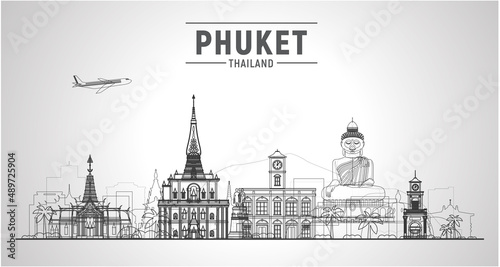 Fotografia Phuket ( Thailand ) line skyline with panorama in white background