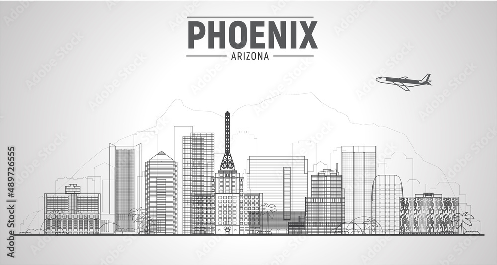 Phoenix City line skyline. Arizona USA. Vector illustration. Business and tourism image.