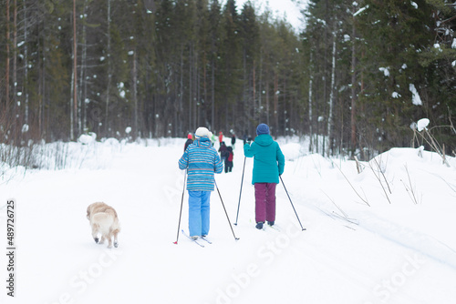 Cross country Skilling. A skier goes skiing on the ski track. photo