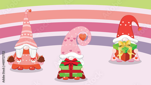 Three valentine gnome girls