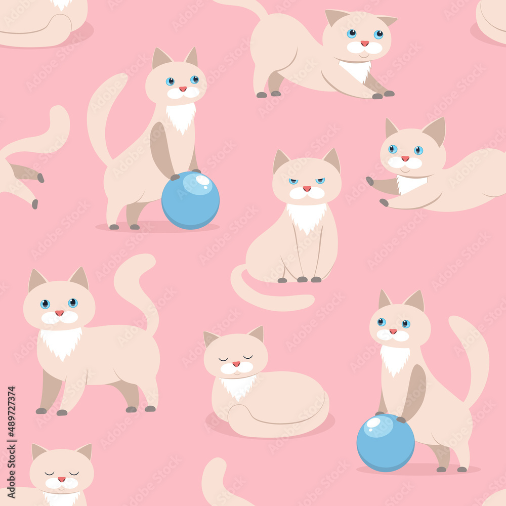 seamless pattern with cats on a pink.