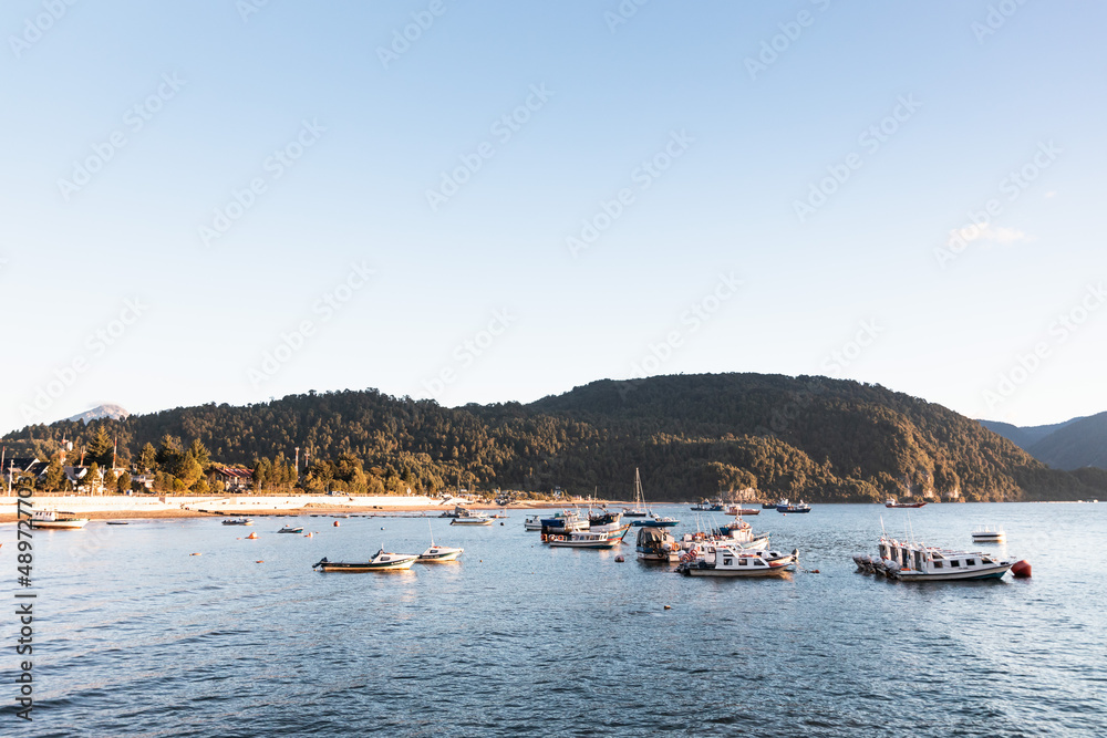 Fishing boats in the bay. Puerto Cisnes, Chile