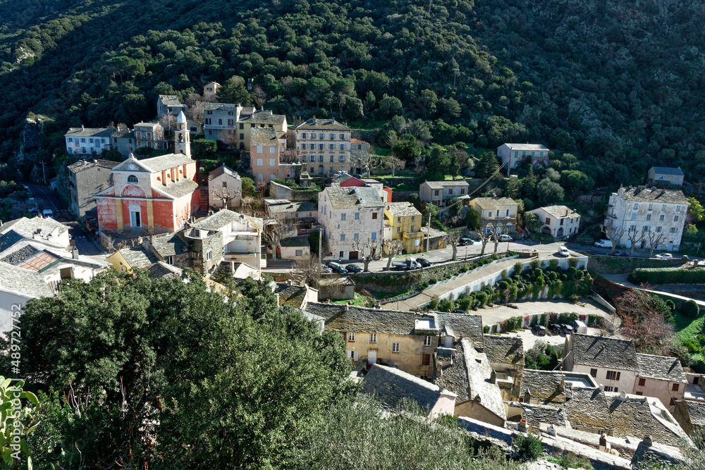 View of  the village of Nonza, Cap Corse in Corsica, France
