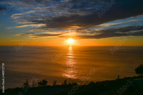 Sun setting into the Pacific Ocean in Big Sur California