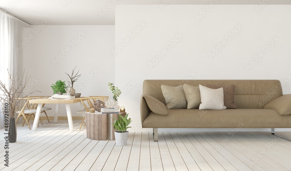 White living room with sofa. Scandinavian interior design. 3D illustration White living room with sofa. Scandinavian interior design. 3D illustration