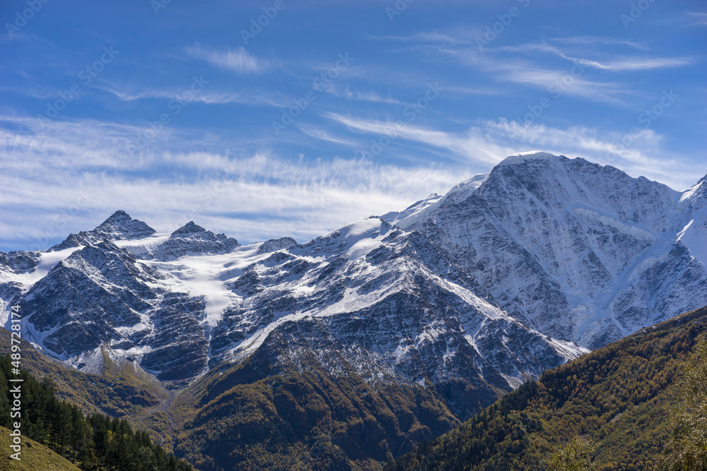 Breathtaking panorama of morning wild nature high in mountains Breathtaking panorama of morning wild nature high in mountains