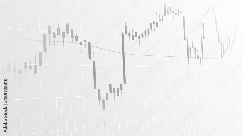 financial chart with uptrend line graph and candlestick on black and white color background