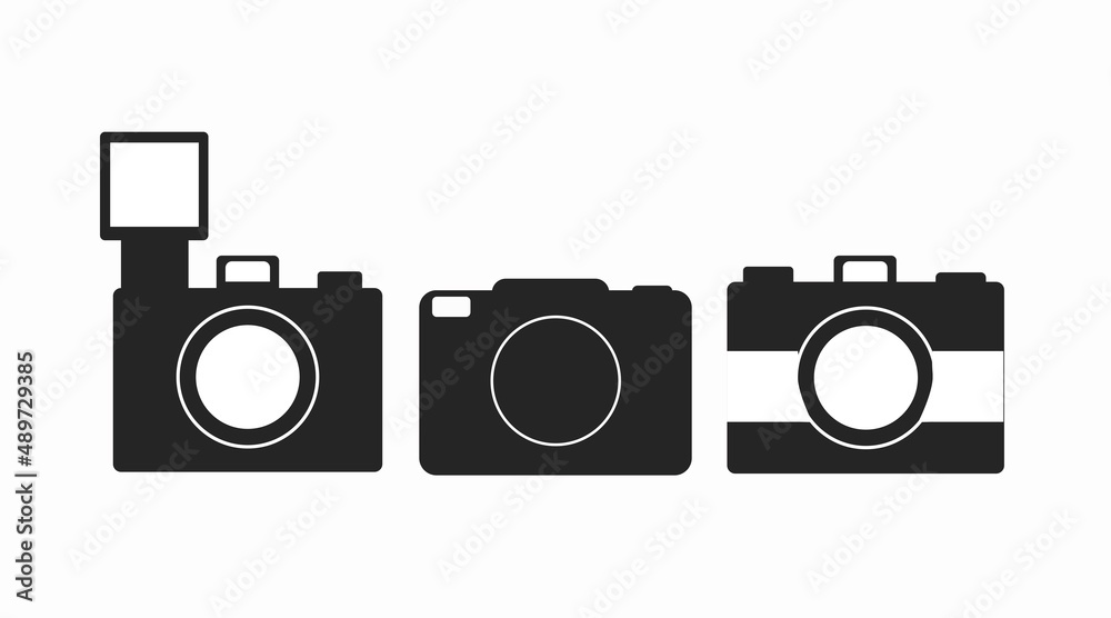 Camera Icon Set. Vector isolated black and white illustration set Camera Icon Set. Vector isolated black and white illustration set