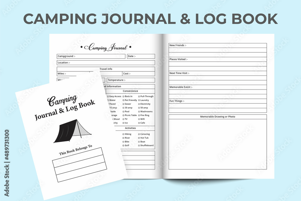 Camping journal log book KDP interior. Camp information tracker and experience notebook. KDP interior journal. Camping location tracker logbook interior. Travel information checker notebook. Camping journal log book KDP interior. Camp information tracker and experience notebook. KDP interior journal. Camping location tracker logbook interior. Travel information checker notebook.