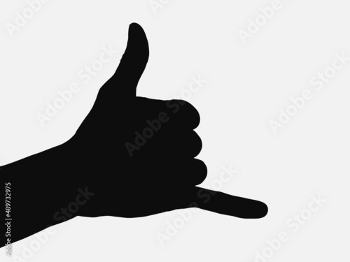 Shaka sign. Hang loose. Black silhouette on white background. Vector design photo