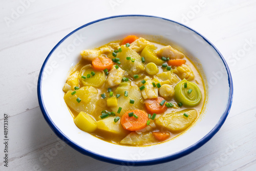 Porrusalda. Traditional Basque recipe with potatoes, leeks and carrots.