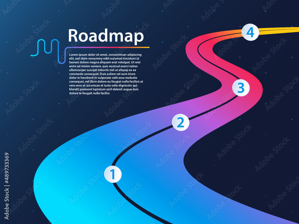 Roadmap infographic as configurable dark template with milestones. Business presentation for project or business initiative timeline.