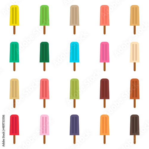 Set of delicious ice creams on a stick. Different color refreshing ice cream vectors.