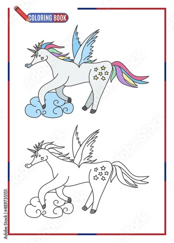 coloring book unicorn children s character. sketch