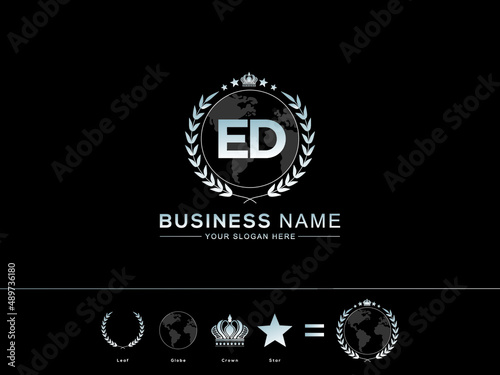 Colorful ED letter logo, circle Leaf Globe Royal Crown and Star Ed de logo design