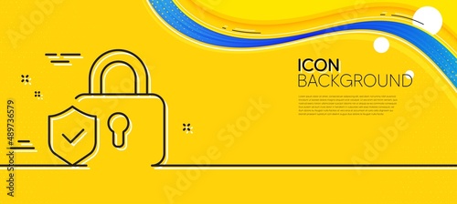Security lock line icon. Abstract yellow background. Cyber defence shield sign. Private protection symbol. Minimal security lock line icon. Wave banner concept. Vector