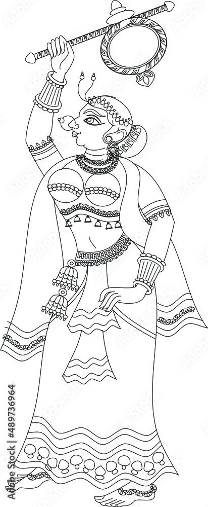 e
Lord's Gopika, Sevika, or lady servants have drawn in Indian folk art, Kalamkari style. for textile printing, logo, wallpaper
