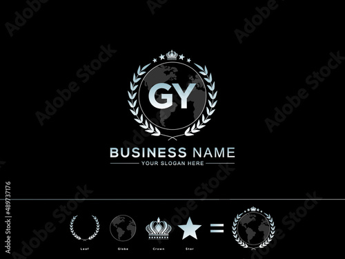 GY g&y Letter Logo, Abstract Initial gy Logo Image and circle Leaf Globe Royal Crown with Creative Star Design photo