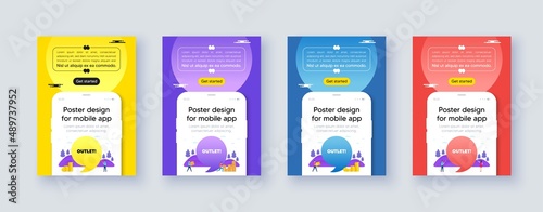 Poster frame with phone interface. Outlet tag. Special offer price sign. Advertising discounts symbol. Cellphone offer with quote bubble. Outlet message. Vector
