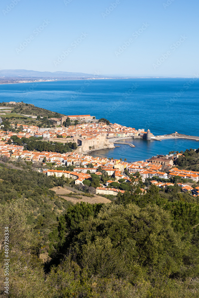 Vue sur Collioure et sa baie au bord de la Méditerranée (Occitanie, France)