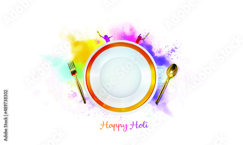 Holi festival gulal background and Food plate for Holi festive food meal offer creative