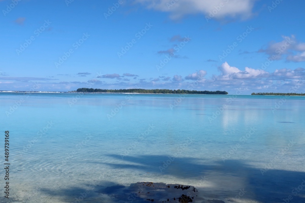 Blue lagoon in the morning from Tetiaroa French Polynesia 