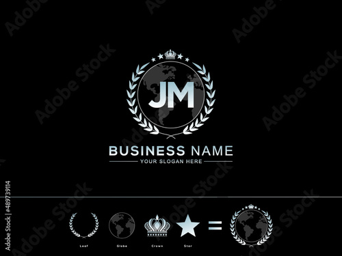 Letter JM logo icon, Creative jm Letter with circle Leaf Globe Royal Crown and Star Logo For Business