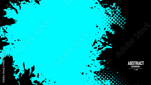 Blue and black abstract grunge background with halftone style.