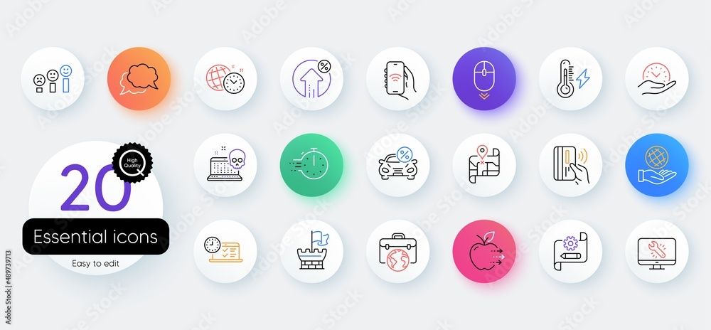 Simple set of Safe time, Cooking timer and Cyber attack line icons. Include Shield, Customer satisfaction, Food delivery icons. Map, Safe planet, Internet app web elements. Vector Simple set of Safe time, Cooking timer and Cyber attack line icons. Include Shield, Customer satisfaction, Food delivery icons. Map, Safe planet, Internet app web elements. Vector