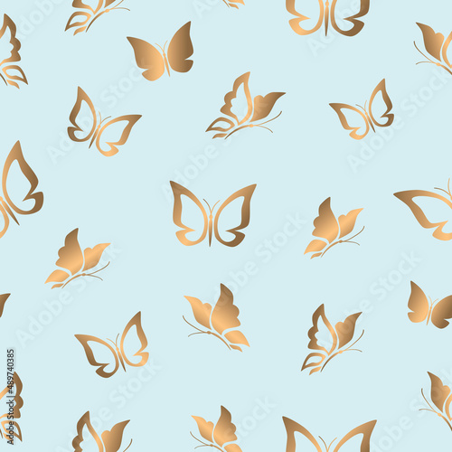 Cute seamless pattern with golden butterflies for gift wrap, textile, covers, wallpapers. Valentine's Day, birthday, Mother's Day background. Vector.