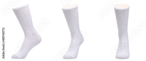 Set of blank white socks mockup isolated on white background photo