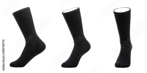 Set of blank black socks mockup isolated on white background