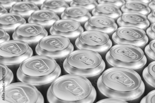 3D illustration. Set of metallic aluminum tin cans. Beverage cans.