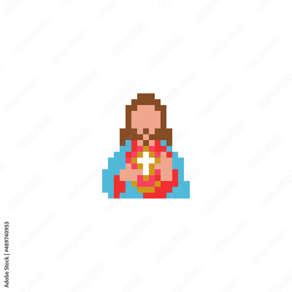 Jesus Christ in pixel art. Vector illustration. sacred heart. cross. God. Religion Jesus Christ in pixel art. Vector illustration. sacred heart. cross. God. Religion