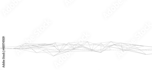 Abstract wireframe big data network digital connection black line surface on white background technology graphic