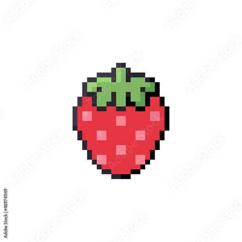 Strawberry icon or sign isolated on white background, Vector illustration pixel art. 8 bit, red, berry, fruit, retro, symbol, video game, food.