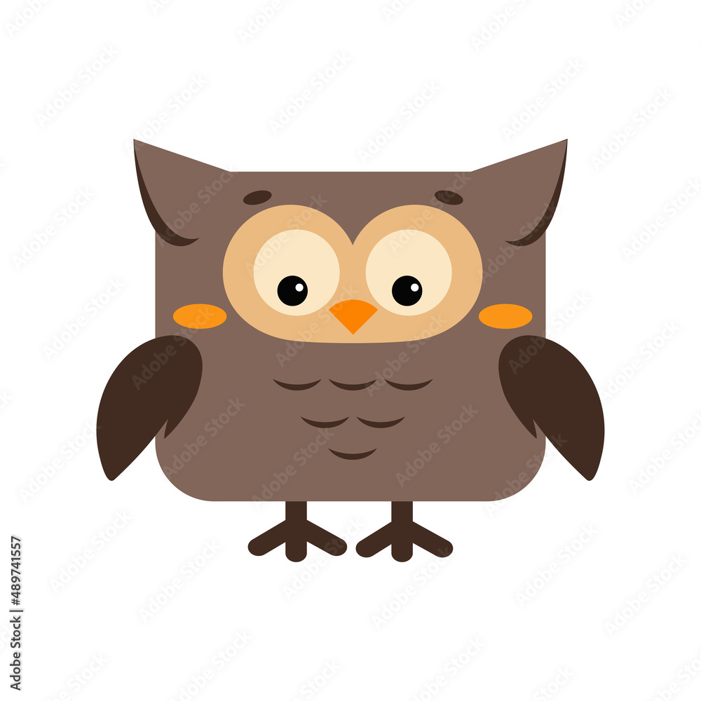 Square owl bird forest animal face icon isolated on white background. Cute eagle-owl cartoon square shape kawaii kids avatar character. Vector flat clip art illustration mobile ui game application.