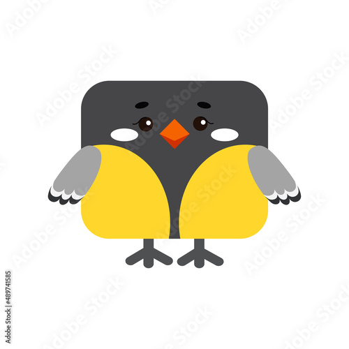 Square tit forest bird animal face icon isolated on white background. Cute titmouse cartoon square shape kawaii kids avatar character. Vector flat clip art illustration mobile ui game application.