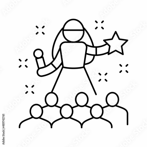 popstar kids party line icon vector illustration