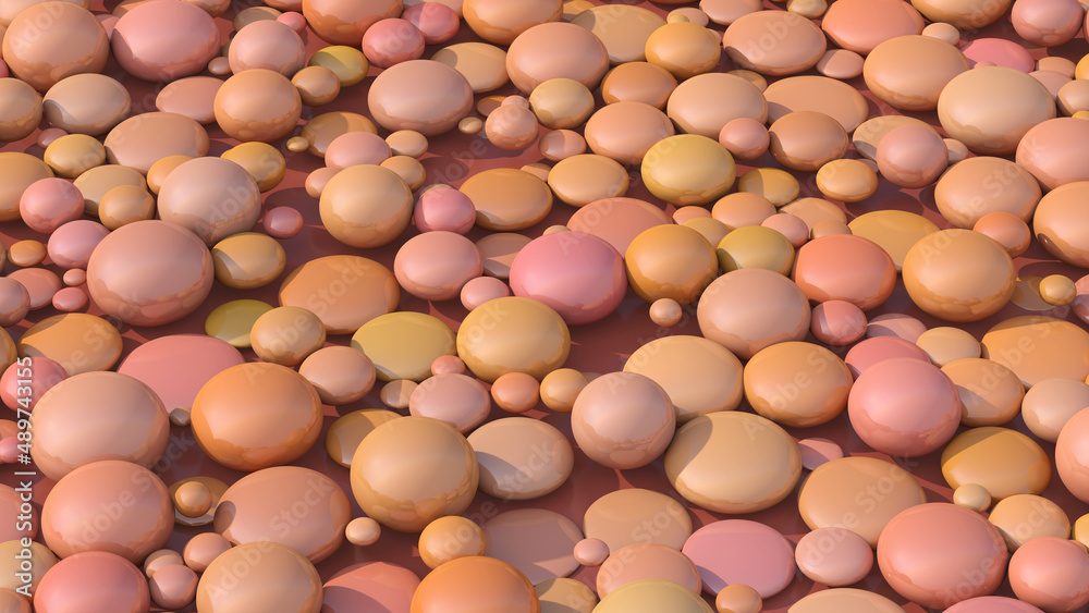 Pink, orange, beige balls morphing. Abstract illustration, 3d render. Pink, orange, beige balls morphing. Abstract illustration, 3d render.