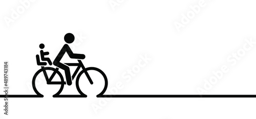 Cycling line pattern. Cyclist with child Vector bicycle icon or pictogram. Bike symbol or logo. Family, Father or mother and child concept.