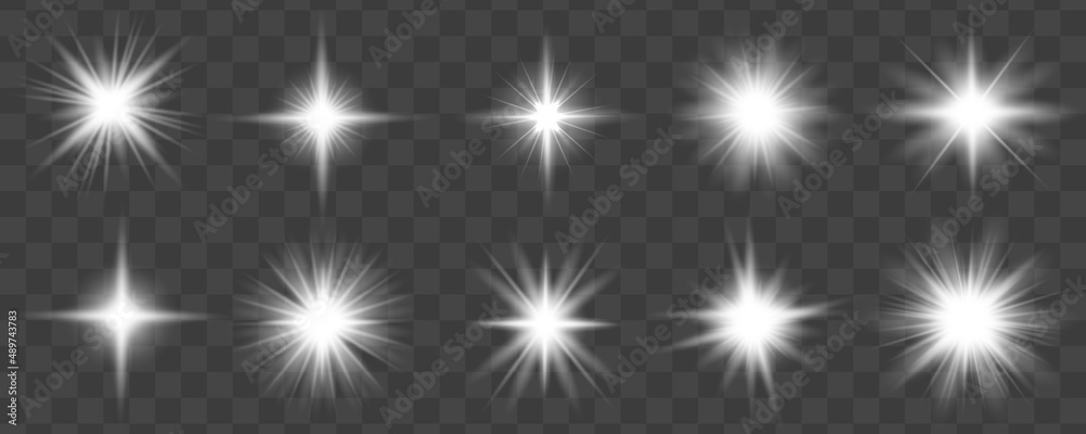 Lights flare, star flash light, white sun rays Lights flare, star flash light, white sun rays
