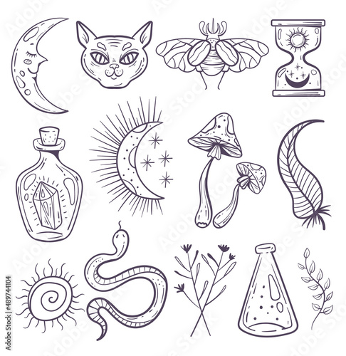 Boho magic mystical occult witch design element isolated collection
