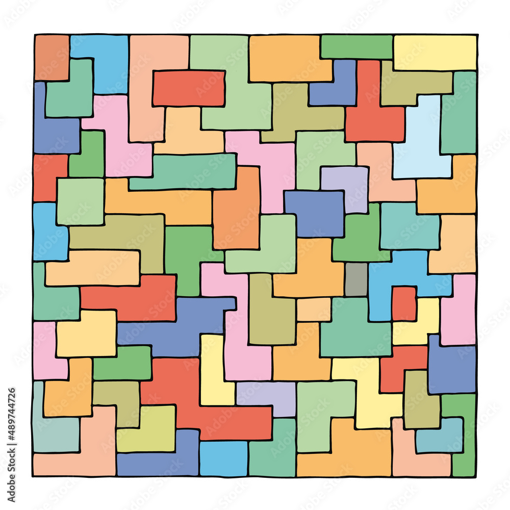 Rectangles and squares of different shapes and colors overlap to form a background, texture, pattern. It looks like stained glass. Freehand drawing. Hand Draw. Rectangles and squares of different shapes and colors overlap to form a background, texture, pattern. It looks like stained glass. Freehand drawing. Hand Draw.