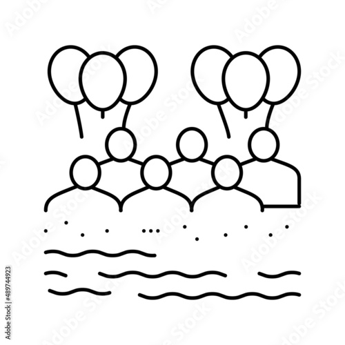 beach kids party line icon vector illustration